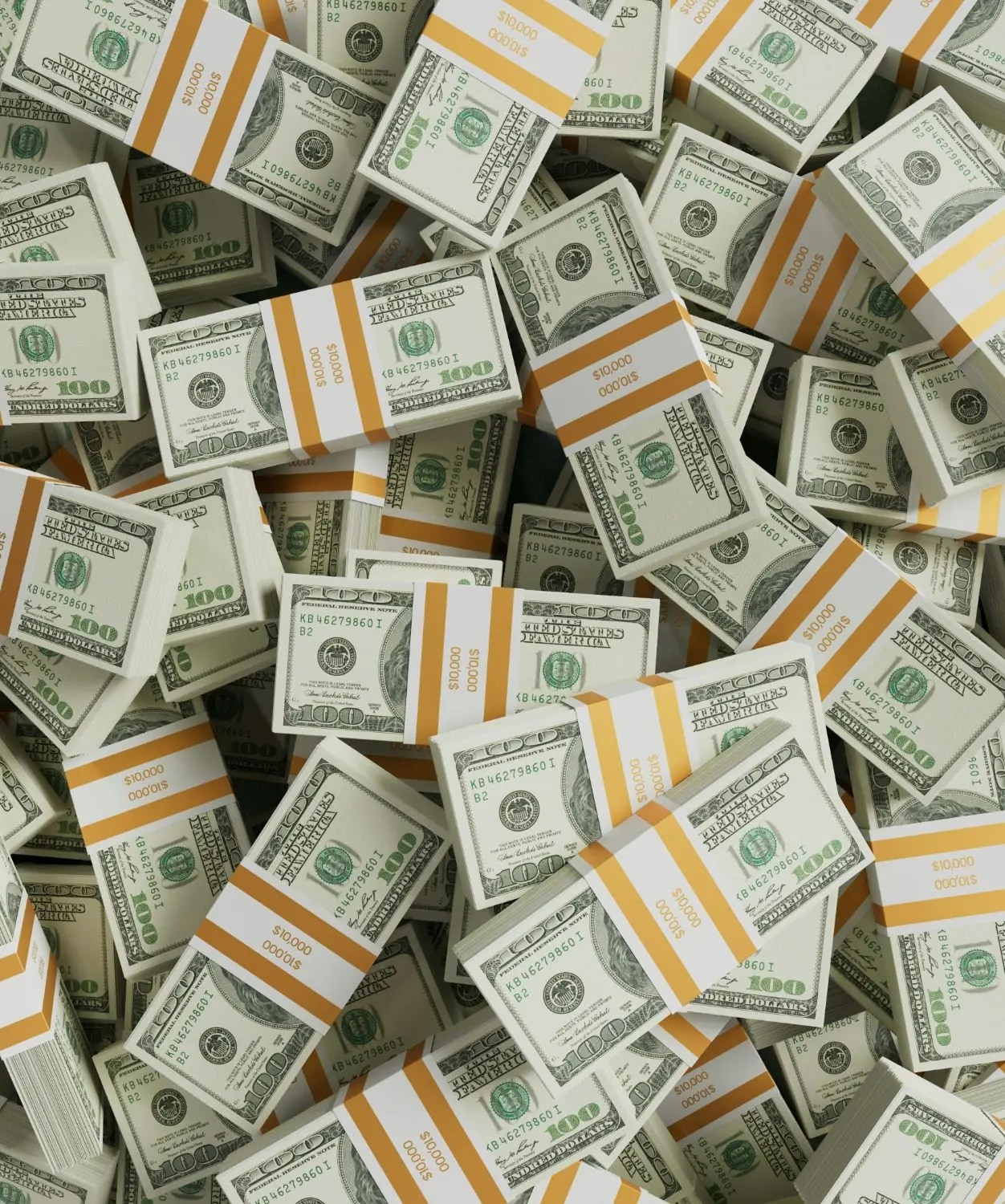 Banded stacks of hundred-dollar bills