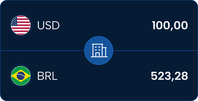 Balance showing USD 100,00 and BRL 523,28