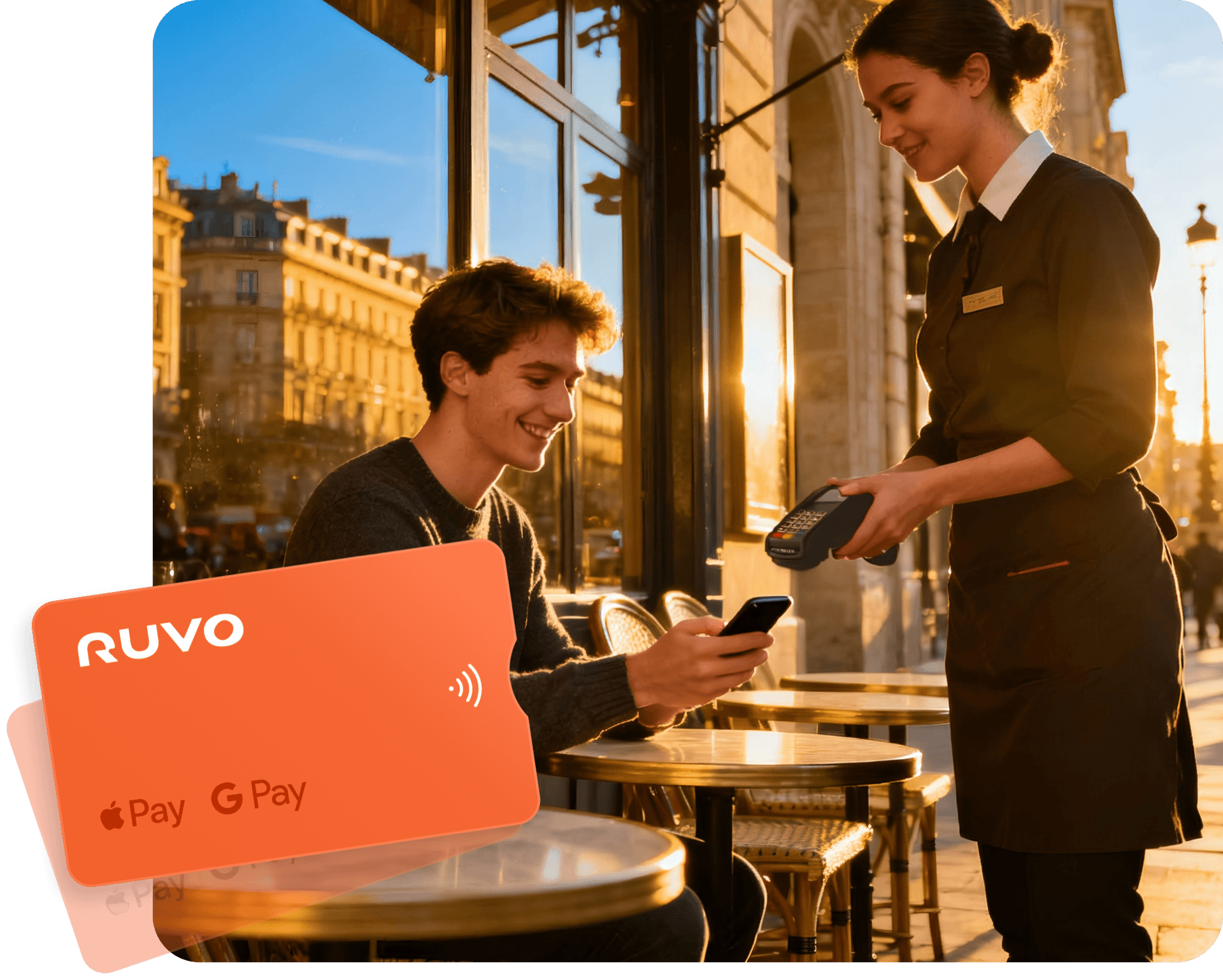 Person using phone with Ruvo card