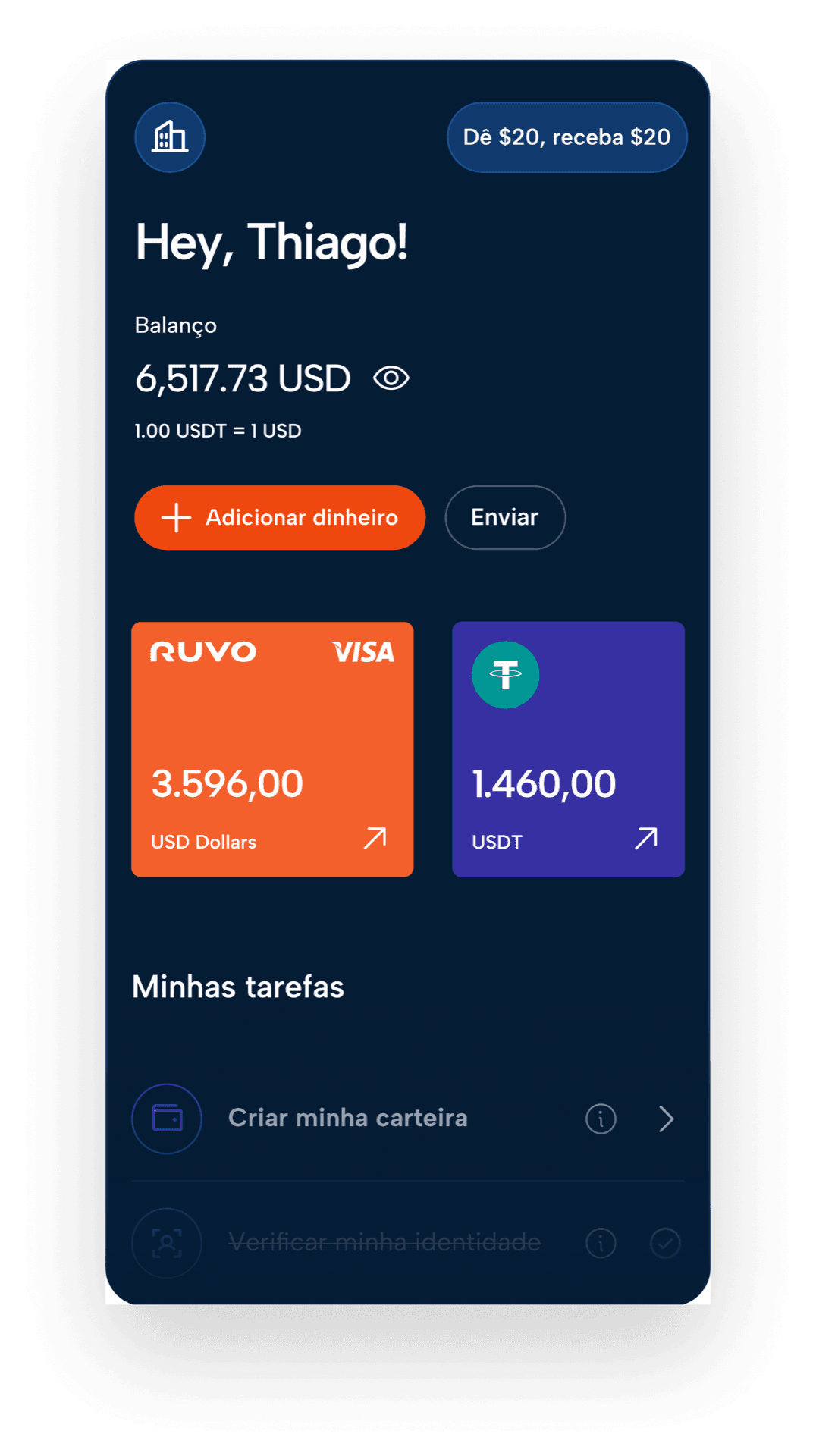 Ruvo app showing account dashboard