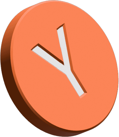 Decorative Y Combinator coin at the top right