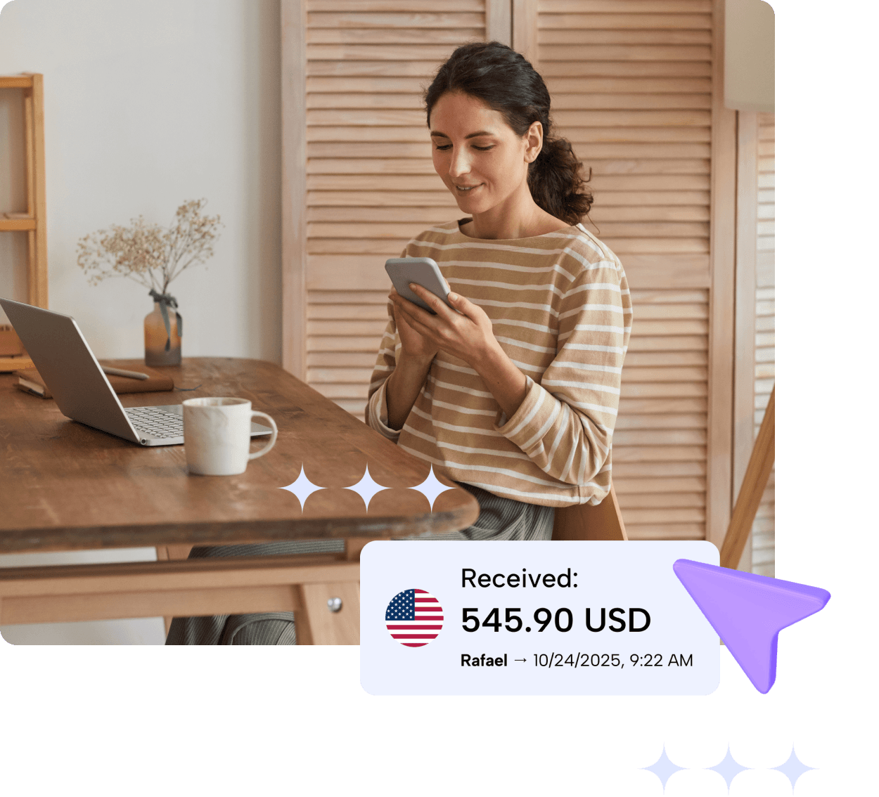 Ruvo app screen showing USD receiving flow