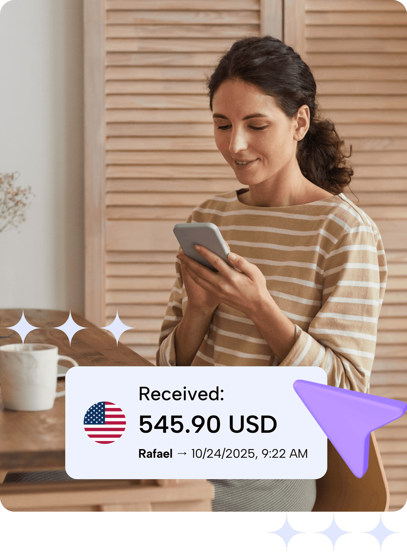 Ruvo app screen showing USD receiving flow
