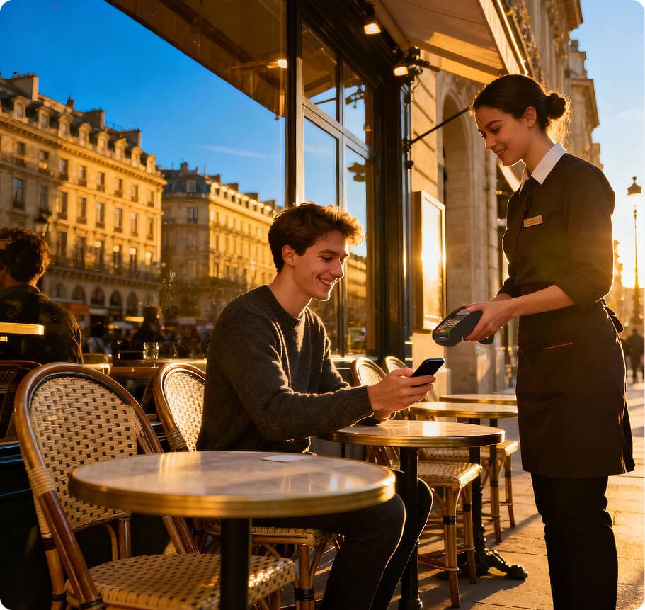 Person paying with the Ruvo card while traveling